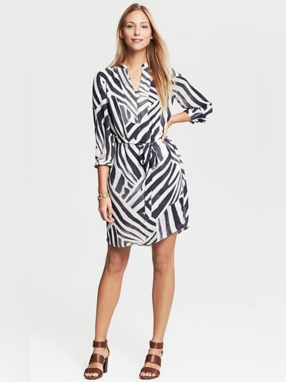 Banana Republic Heritage Navy & White Zebra Print Tie Belt Dress Sz 4